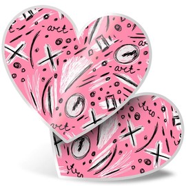 2 x Heart Stickers 7.5 cm - Modern Art Pink Doodles Scribbles Fun Decals for Laptops,Tablets,Luggage,Scrap Booking,Fridges, #21670