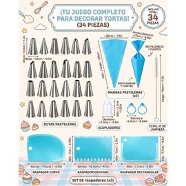 Juego De 34 Piezas De Duyas Pasteleras, Incluye Manga Pastelera Reutilizable, Boquilla, Raspador, Convertidor, Brida De Manguito Y Cepillo De Limpieza, Adecuado Para Repostería Y Galletas