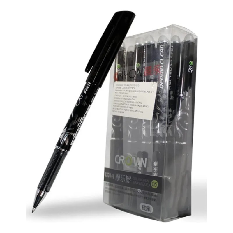 Set 12 Plumas Borrables Crown 4370-A Boligrafo Lapicero Color Negro