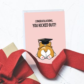 Funny Graduation Congrats Grad Card/High School College University Greeting Card (Corgi Graduation)