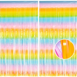 2PCS Rainbow Tinsel Curtains Kids Party Decorations - BRAVESHINE 3.28 x 8.2 ft Foil Fringe Curtain Party Photo Booth Streamers Backdrop Curtains for Birthday Prom Festival Holiday Decorations