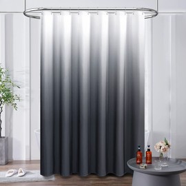BTTN Grey Ombre Shower Curtain, Dark Gray and White Linen Textured Fabric Cloth Shower Curtain Set with Plastic Hook, Water Repellent, Modern Hotel Decorative Thick Shower Curtain for Bathroom, 72x72
