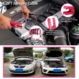 HLWDFLZ Pink Roadside Assistance Kit with Jumper Cable, Tow Rope, LED Road Flare, Deer Whistles and More Women Emergency Safety Tool Kit