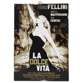 KUSTOM ART Picture Series Locandine Film Celebri La Dolce Vita with Mastroianni and Ekberg Laser Print on MDF Wood 25 x 18 cm