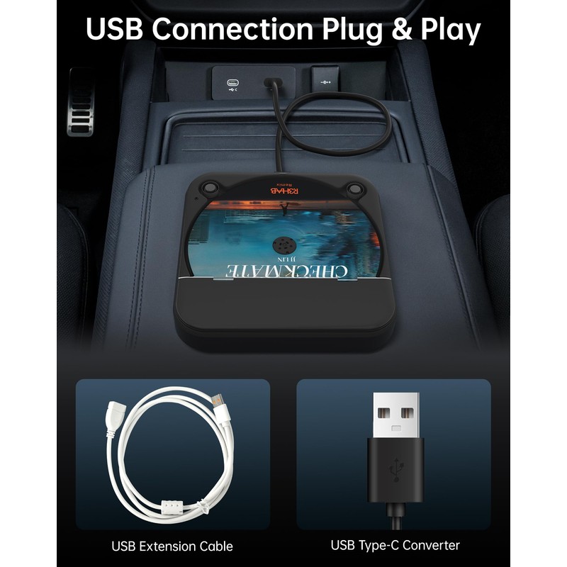 ENVYCLOUD Portable Car CD Player with USB/AUX Port,External CD Player