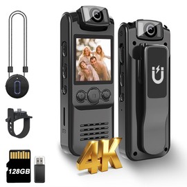 SixBondsCam 4K Body Camera with Audio and Video Recording, 128GB Mini Wearable Cam with Magnetic Lanyard, Body Worn Camera for Travel, Cycling, Work Security, Police Law Enforcement