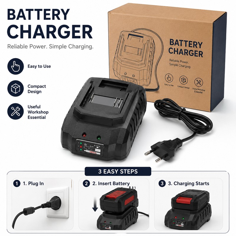 Power Tool Battery Charger for 18V 21V Tools – Compact