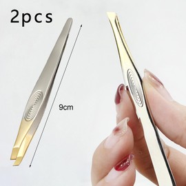 Neoreser Pack of 2 tweezers, tweezers, stainless steel slanted eyebrow clip, for facial care for plucking eyebrows (gold-plated)
