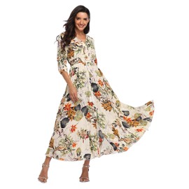 Floral Print Maxi Dress Women Button Up Split Long Flowy Bohemian Beach Party Dresses X-Large