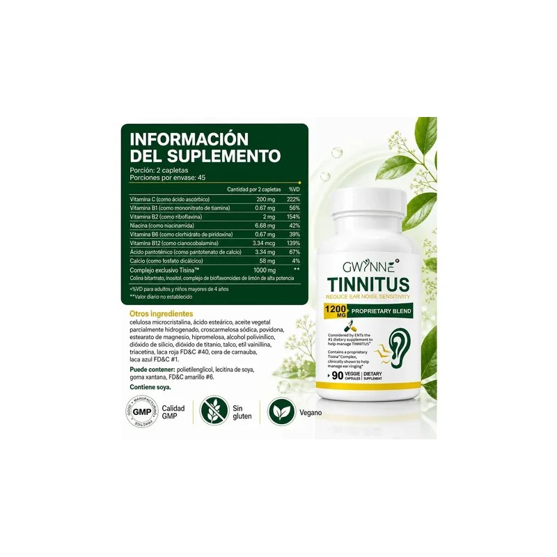 Gwynne Alivio Del Zumbido En Los Oídos 1200mg Tinnitus Relief