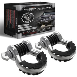 AUTMATCH D Ring Shackle 3/4" Shackles (2 Pack) 41,887Ibs Break Strength, Clevis Shackle with 7/8" Screw Pin and Shackle Isolator Washers Kit for Tow Strap Winch Off Road Vehicle Recovery, Silver