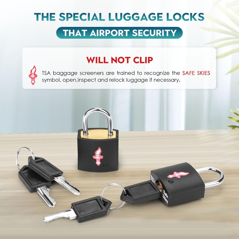 DUALCROWN 4 Pack Black TSA Luggage Locks with Key+4 Pack