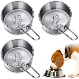 Qinyoung 3 Pack 1/2 Cup Dog Food Measuring Cup Stainless Steel Dog Food Feeding Scoop Dog Food Measuring Scoop with Handle for Dog Cat Bird Food