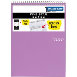 Five Star Top Spiral Notebook + Study App, 1 Subject, College Ruled Notepad, 8-1/2" x 11", 100 Sheets, Amethyst Purple (820058B-ECM)