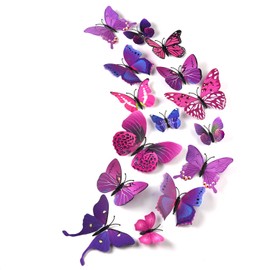KUUQA 36 Pieces 3D Butterfly Wall Stickers Wall Butterflies Girls Bedroom Accessories,Purple