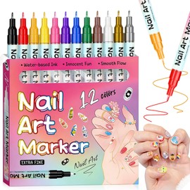 12 Colors Magiart Waterproof Nail Art Pen, Nail Art Pens Set,Waterproof Nail Art Pen, Nail Art Marker Drawing Painting Liner Pen,DIY Nail Art Beauty Adorn Manicure Tool, 0.5mm Precision Tip, Quick Dry