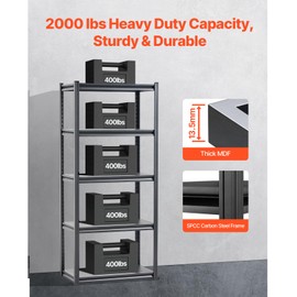 Happybuy Heavy-Duty 5-Tier Storage Shelves - 2000lb Capacity Adjustable Metal Rack (18" D x 32" W x 72" H) for Garage, Basement & Kitchen Organization