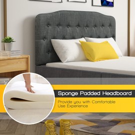 Giantex Upholstered Headboard, Button Tufted Headboard, Queen Size, Adjustable Height from 38’’ to 53’’ Platform, Easy Assembly, Modern Fabric Furniture for Bedroom, Dark Grey