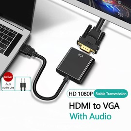 Vinmooog HDMI to VGA Adapter HDMI Adapter HDMI to VGA Cable, HDMI to VGA Adapter Gold-Plated HDMI Adapter Set Cable HDMI VGA with 3.5 mm Audio Connection