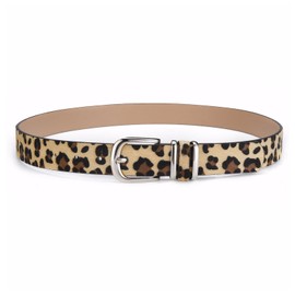 LJCZKA Ladies PU Leather Belt Fashion Casual Skinny Waist Adjustable Belt with Silver Buckles for Jeans Dress, Black Camel Leopard (Leopard)