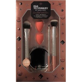 REAL TECHNIQUES Soft Shimmer Brush & Sponge Set Limited Edition with Mirror