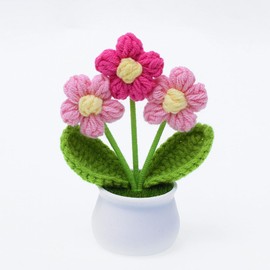 YiQiYi Crochet Small Patted Flowers Artifical Flower Knitted Flower Decor for Car Dashboard Handmade Home Office Decoration (Puff Flower Pink)