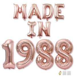 Jurxy Birthday Decoration Women Man 37th Birthday Decoration Balloons Made in 1988 Balloons Rose Gold Foil Balloons Happy Birthday Banner