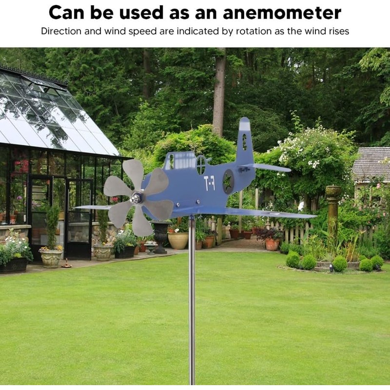 Airplane Weather Vane, Metal Wind Spinner Iron Stainless Steel Outdoor