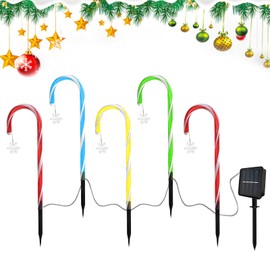 5 Pack Candy Cane Decorative Lights Outdoor Christmas Solar Decoration Pathway Lights Christmas Candy Cane Lights for Garden Lawn Yard Christmas Decoration (Colorful cane snowflake style)