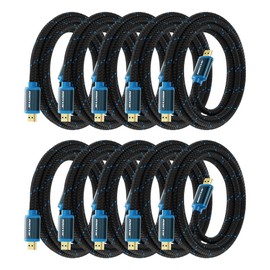 HDMI Cable 4K Ultra HD 8 Foot (10 Pack) Nylon Braided HDMI 2.0 Cable, High Speed 18Gbps 4K60Hz HDR, 3D, 2160p, 1080p, HDCP 2.2, ARC, HDMI Cables for Monitors, HDTV