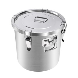Tircoiude 304 Stainless Steel Kitchen Airtight Canister, 12L/3.1gal Food Storage Containers with Lids and Lock Clips Rice Cereal Grain, Oil Sugar Milk Storage Bucket for Household Bar Restaurants