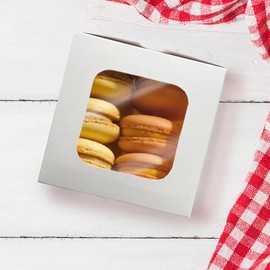 Caja para pasteles - Paquete 50 piezas, Color Blanco, con Ventana de Acetato. Ideal para Pastelillos, Donas, Repostería