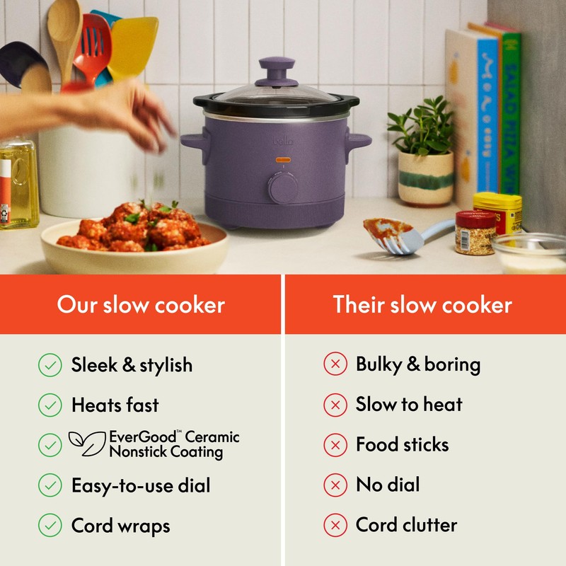 bella 1.5 Qt Slow Cooker with 3 Heat Manual Control,