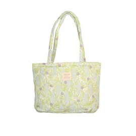 Floral Quilted Cotton Shoulder Bag for Women Medium Size Handbag Large Capacity Thickened Design Tote, Green