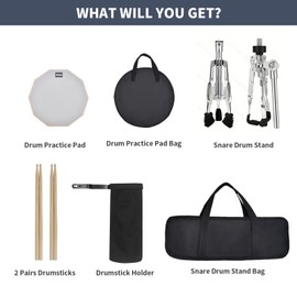 Seteol Drum Practice Pad Set, 12 Inch Double Sided Silent Drum Pad with Storage Bag + Adjustable Snare Drum Stand with Carry Bag + 2 Pair Drum Sticks with Drumstick Holder, Fits 10"-14" Drums (Grey)