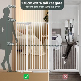Amibud 51'' Extra Tall Cat Gate Barrier for Doorways Hallways, Pressure Mounted Pet Dog Gates No Drilling Easy Walk Thru, Cat Fence Indoor Climb Proof 30-33'' Wide (White)