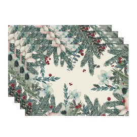 Artoid Mode Holly Eucalyptus Mistletoe Christmas Place Mats Set of 4 30 x 45 cm Winter Place Mats Washable Place Mats Kitchen Party Decoration