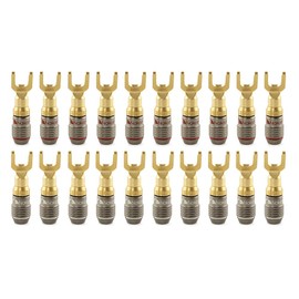 Nakamichi FanLock Excel Series 24k Gold Plated Spade Connector Banana Plug 10 AWG - 18 AWG Gauge Size 4mm for Speakers Amplifier Hi-Fi Home Theatre Wire Cable Quick Connector, 20 Pcs (10-Pairs)