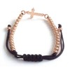 Rose Plated Cubic Zirconia Sideways Cross Ball Adjustable Macrame Bracelet