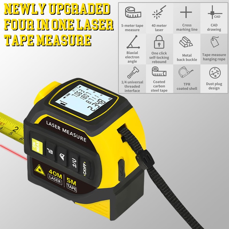 4 in 1 Digital Laser Tape Measure,16FT/5m AutoLock Tape Measure,131FT/40m