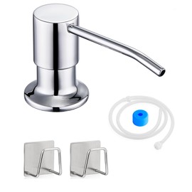 Sink Soap Dispenser Pump with 2 Sponge Holder, Curovtrp Soap Dispenser for Kitchen Sink Stainless Steel with 39" Extension Tube kit, No Need to Refill, Chrome