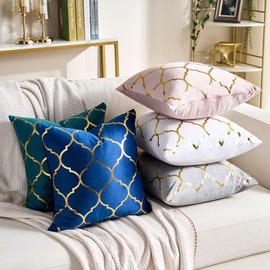 Wosendy Set of 2 Decorative Gold Velvet Throw Pillow Covers 20x20 Navy Blue Pillow Covers Case Luxury Super Soft Decorative Square Cushion Covers Modern Home Decor for Sofa Couch Bedroom Car