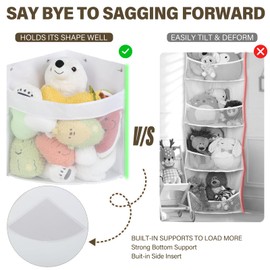 Stuffed Animal Storage, 2 Pack Stuffed Animal Hammock Corner Toy Organizer, Wall Mount Large Net Basket for Teddy Plush, Hanging Kids Plush Toys Holder for Nursery Play Room Bedroom Decor, White