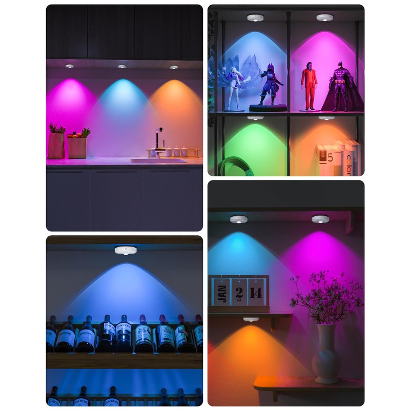 WILLED RGB Rechargeable Puck Lights with Remote Control, Under Cabinet