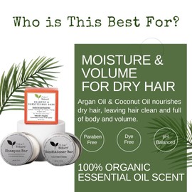 /liv/ Nature Shampoo Bar and Conditioner Set with Travel Case | Volume and Moisture for Dry Hair | Orange, Ylang Ylang, Argan Oil | Made in USA | 2-pk