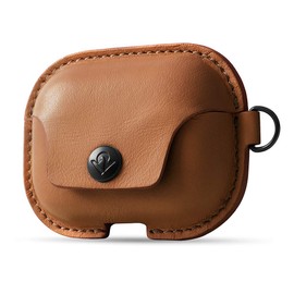Twelve South AirSnap Pro | Full Grain Leather Genuine Leather Protective Case for AirPods / Cognac with Anti-Drop S-Shaped Nascan and Nylon Strap