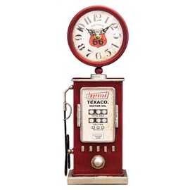 Akizuki Boeki Red TEXACO Table Clock, W 5.4 x D 3.0 x H 13.8 inches (13.7 x 7.5 x 35 cm), Table Clock, Gas Pump, EA180150GAK-RD