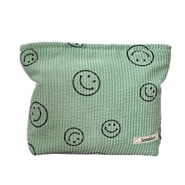 Cosmetic Bags for Women - Corduroy Cosmetic Bag Aesthetic Women Handbags Purses Smile Dots Makeup Organizer Storage Makeup Bag Girls Case Bags (A-Green)