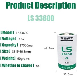 (Pack of 4) LS33600 Battery 3.6V 17000mAh for Saft LS33600 D Size Lithium Thionyl Chloride Battery Non-Rechargeable