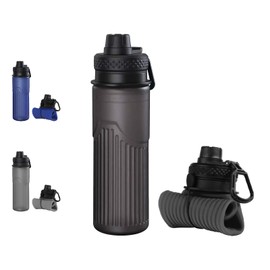 Collapsible Water Bottle, Sport Water Bottle 24oz, Reuseable BPA Free Silicone Foldable Water Bottles Leak-proof Portable Water Bottle for Travel, Gym, Hiking, Office, Camping (Black)